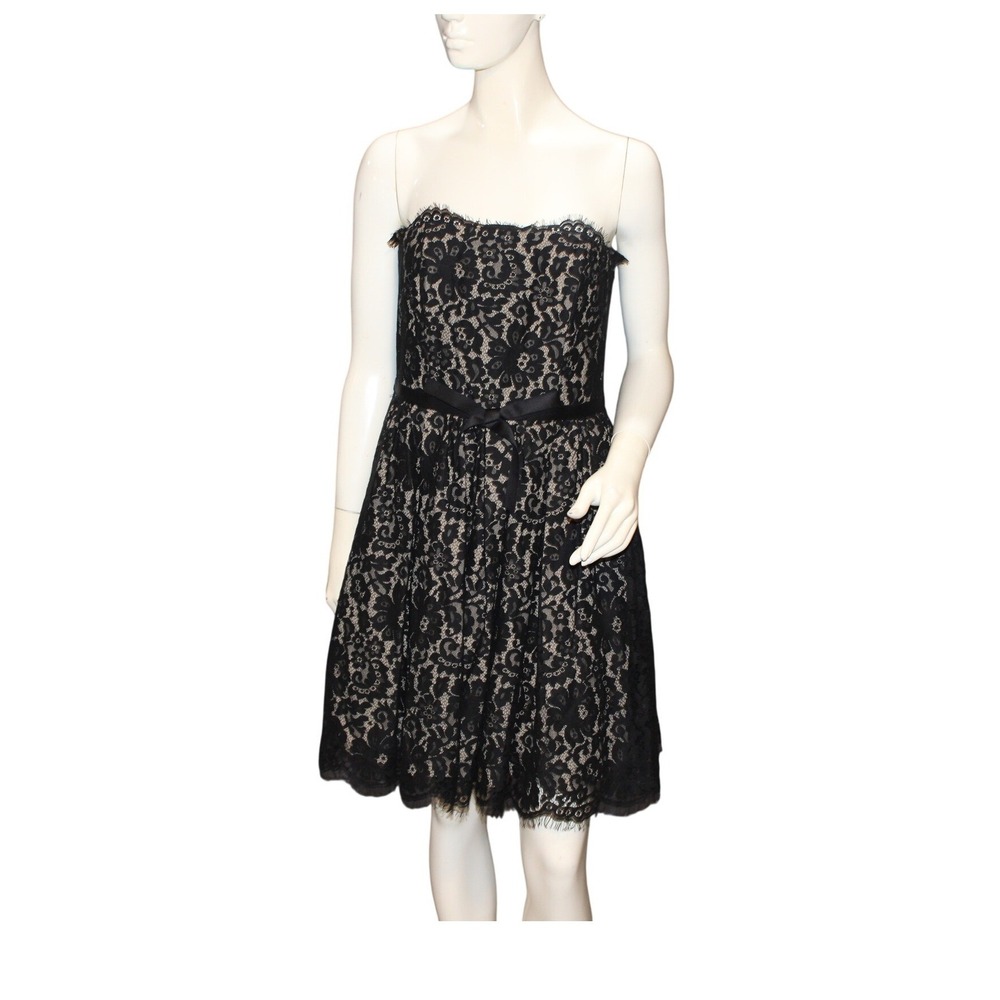 Neiman Marcus Roert Rodriguez Black Lace Strapless Fit & Flare Dress Size 8 NWT